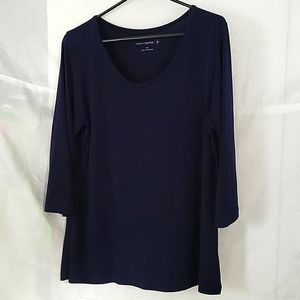 Susan Graver navy, polyester/spandex, flowy 3/4 sleeve top